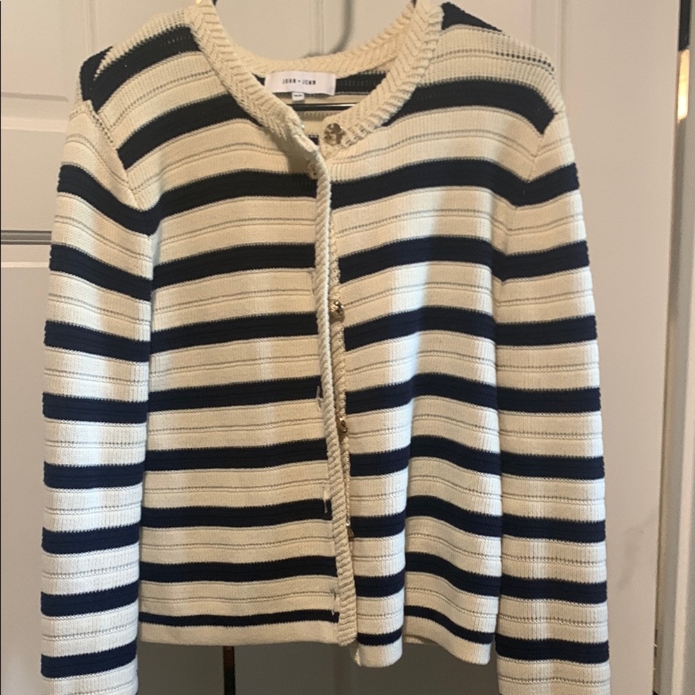 John + Jenn Navy and Cream Knit Cardigan